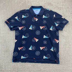 CHAPS The Everyday Polo Shirt Men Large L Navy Blue All Over Print Sailing Sail